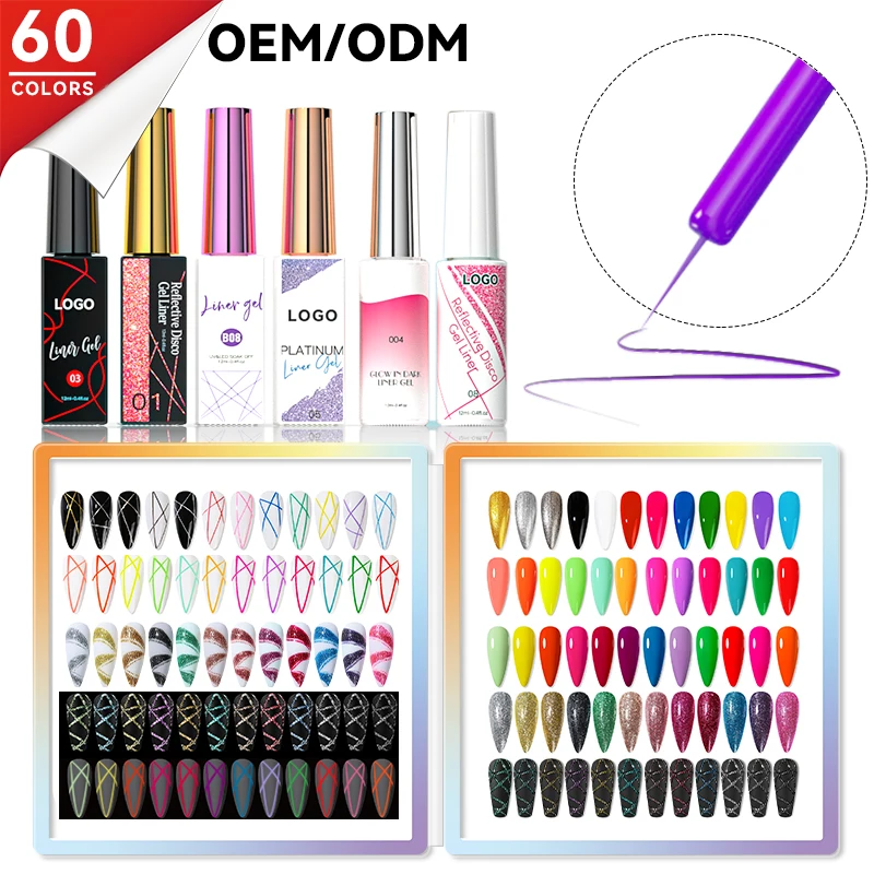JTING Popular design 5series glow neon platinum disco colors liner gel nail art set collection OEM custom liner gel polish box