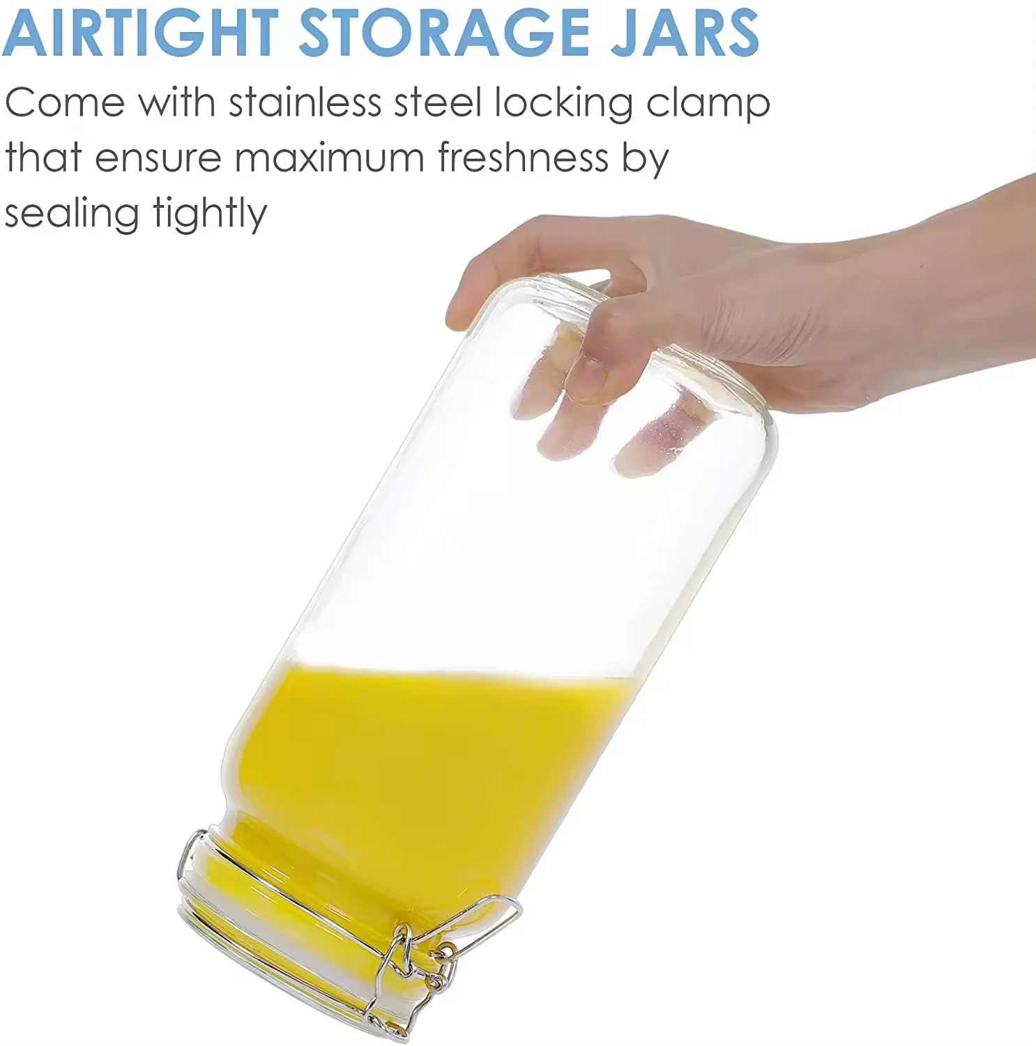 Glass Food Storage Jars 3 Pack Large Kitchen Canisters Square Mason Jars with Airtight Clamp Lids