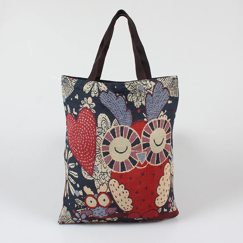 custom design cotton polyester tapestry woven double embroidered tote bag shopping bag with logo