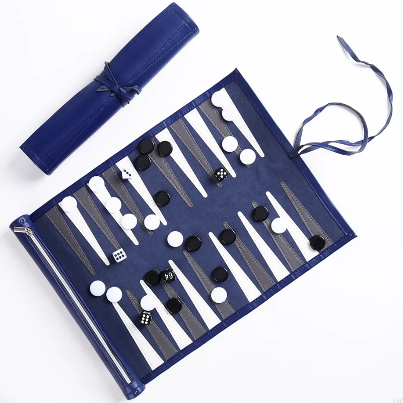 Classic PU Leather Roll-Up Backgammon Board Game Set Travel Folding Chess Mat Roll UP Storage Bags
