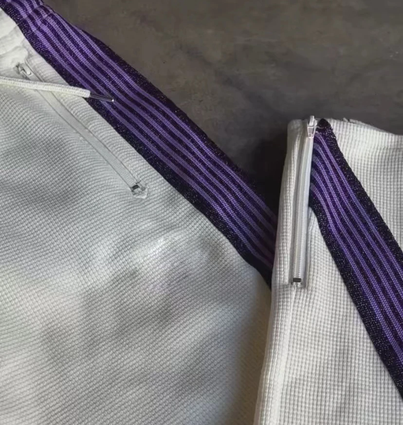 Custom Logo Manufacturer Men Knitted Sweatpants Street Wear Casual Pants Drawstring Waist Stripe Wide Leg Pants