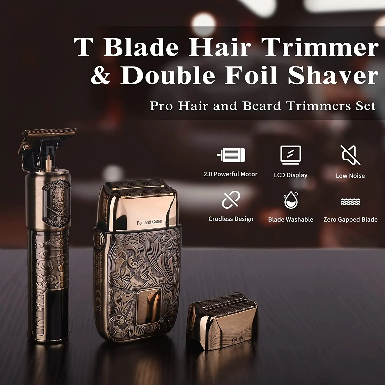 Pro T-Blade Titanium Cordless Lithium Hair Clippers Double Foil Shaver Men Hair Beard Trimmers Barber Electric Razor