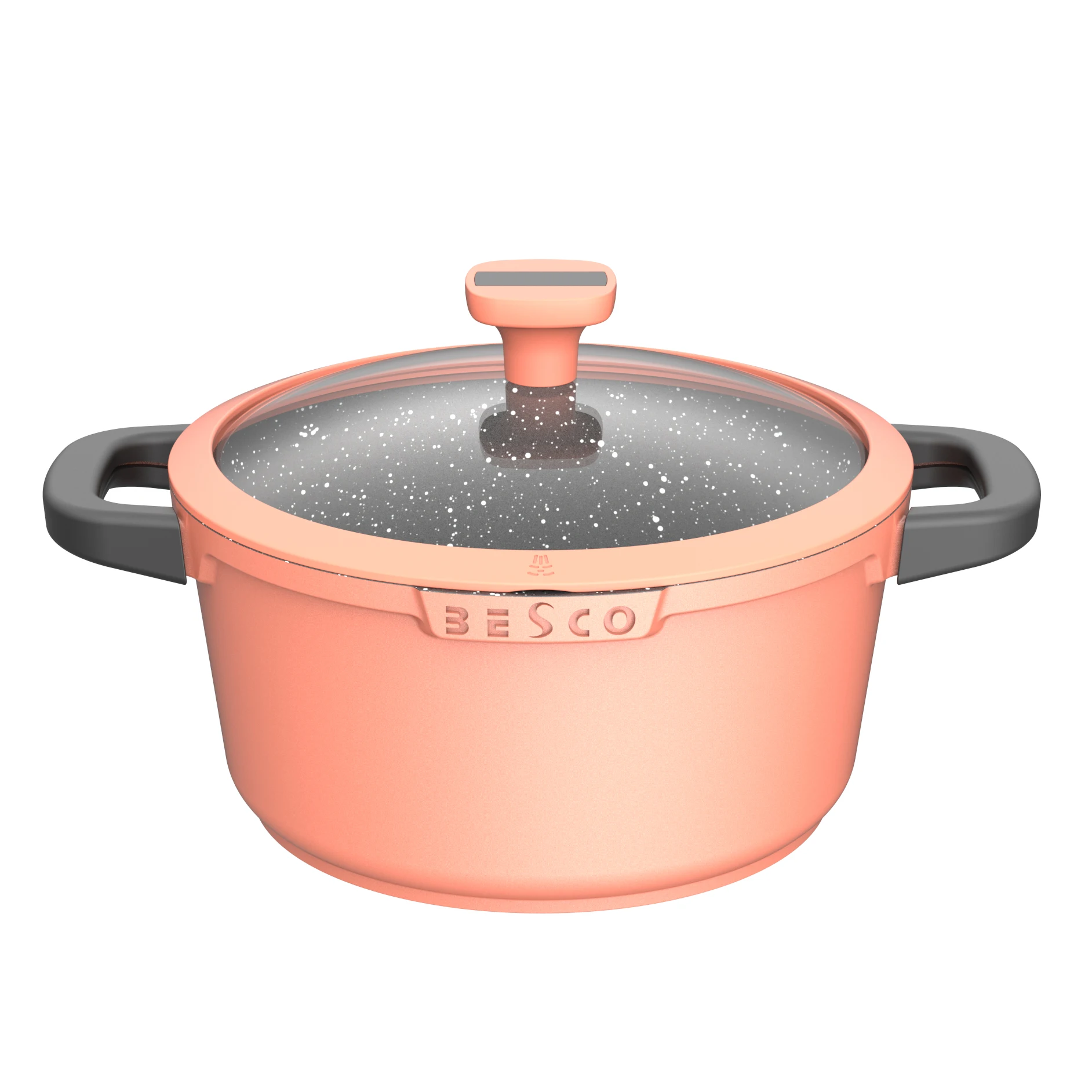 BESCO OEM памятная серия Съемная Безопасная Печь 16-32 см антипригарная Кастрюля из литого алюминия кастрюля для приготовления пищи с силиконовой стеклянной крышкой