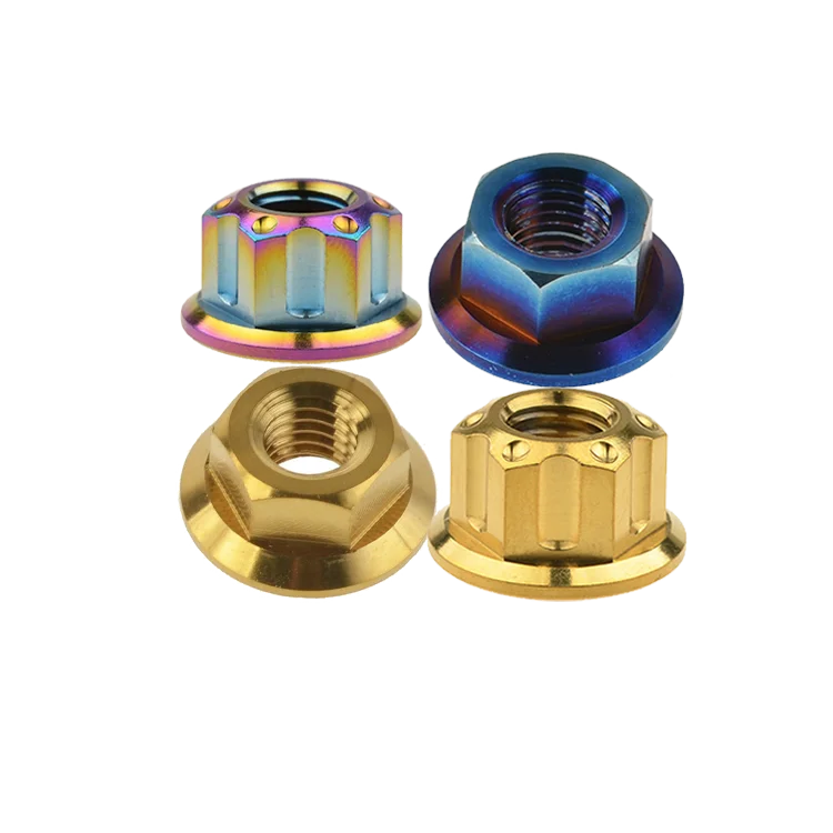 Custom manufacture M6 M8 M10 M12 M14 TC4 GR5 titanium Ti motorcycle hex head flange nut