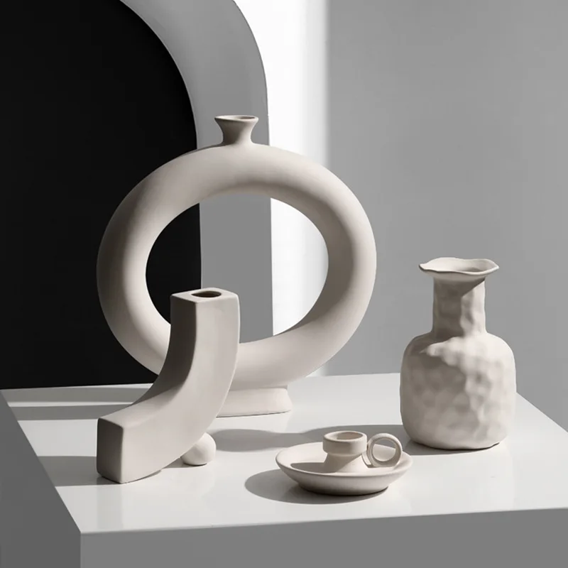 Wholesale Ceramic Modern Irregular Vase Pigment Burning Bone Color Nordic Vases Home Decor Flower Vase