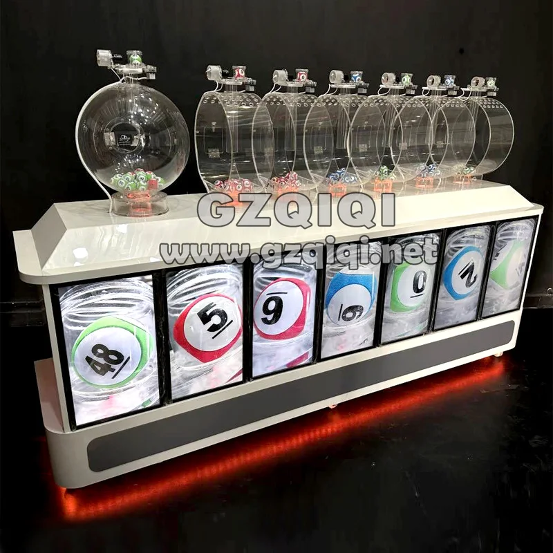 Air blown 7D multi-cylinder lottery ball machine with TV to show lotto balls