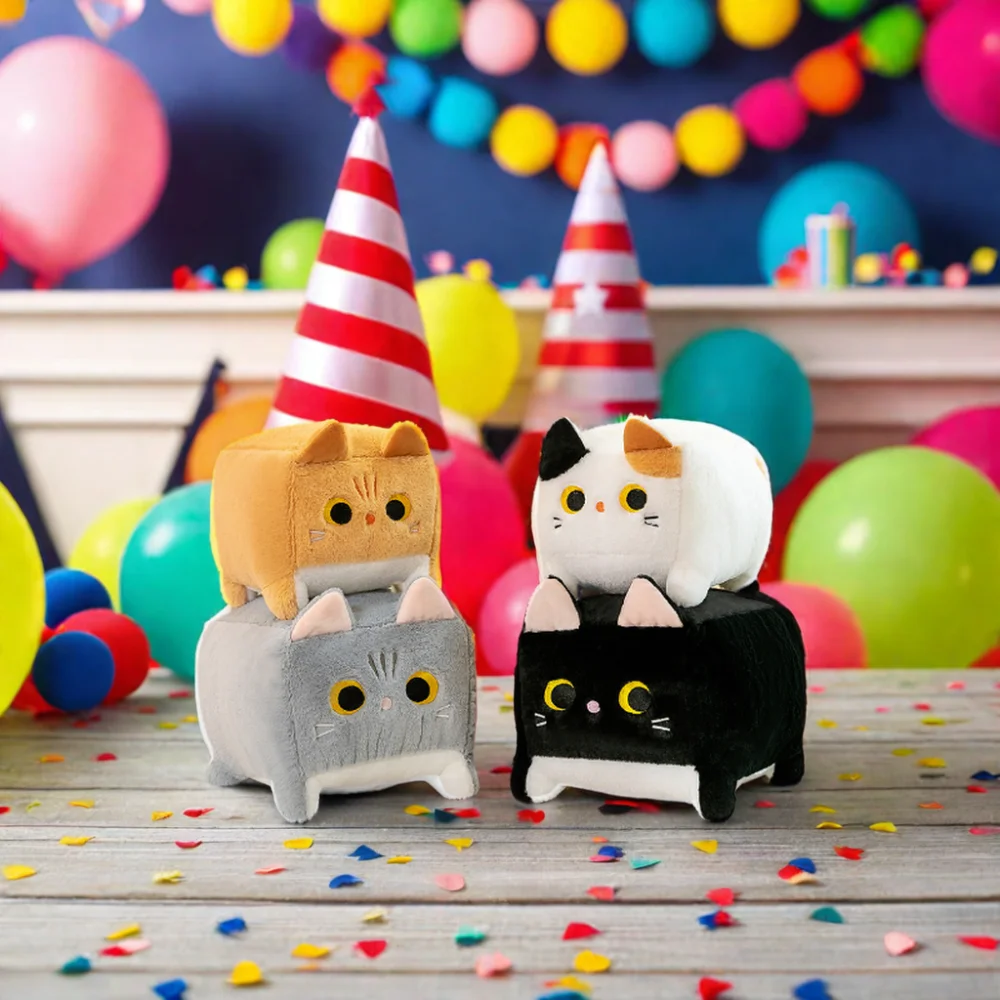 Customized cute square cat plush toy packaging kitten children animal toy plush animal gift pillow factory direct sale