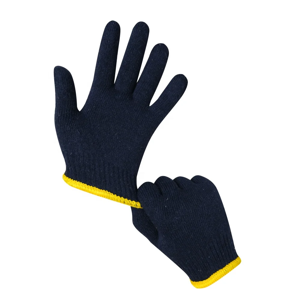 Best Selling 10 Gauge Washable Hard-Wearing Deep Blue Cotton Hand Safety Knitted Work Gloves