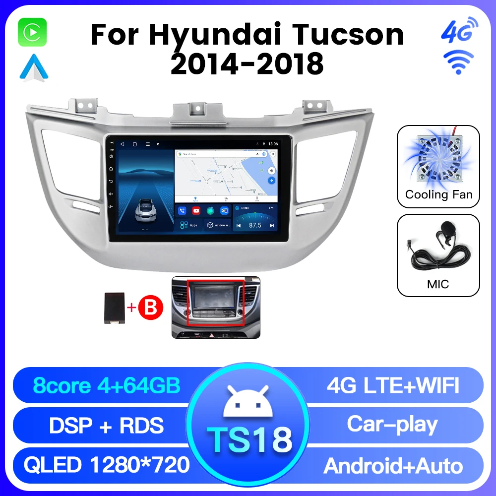 NaviFly TS10 TS18 Newest android 1280*720P Qled screen Car Radio player for Hyundai Tucson 2014-2018 with GPS DSP RDS