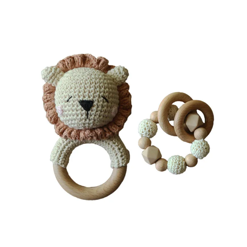 Amazon Diy Wooden Beads Lion Animal Rattle Set Crochet Toys Baby Teething Shower Baby Gift