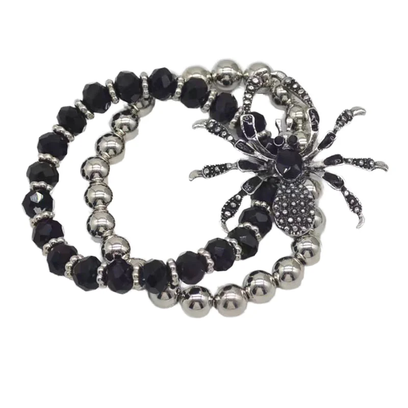 Gothic Trend Double Layer Beaded Bracelets Unisex Punk Rock Rhinestone Spider Bracelet Party Jewelry Accessories or Gifts