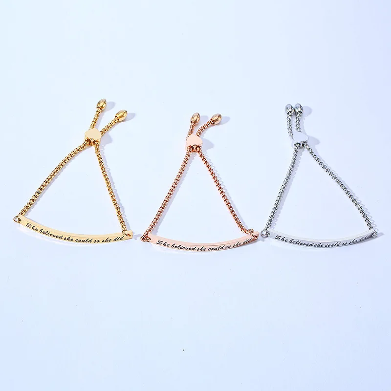 She believed she could so she did custom engraved stainless steel personality letter adjustable bracelet