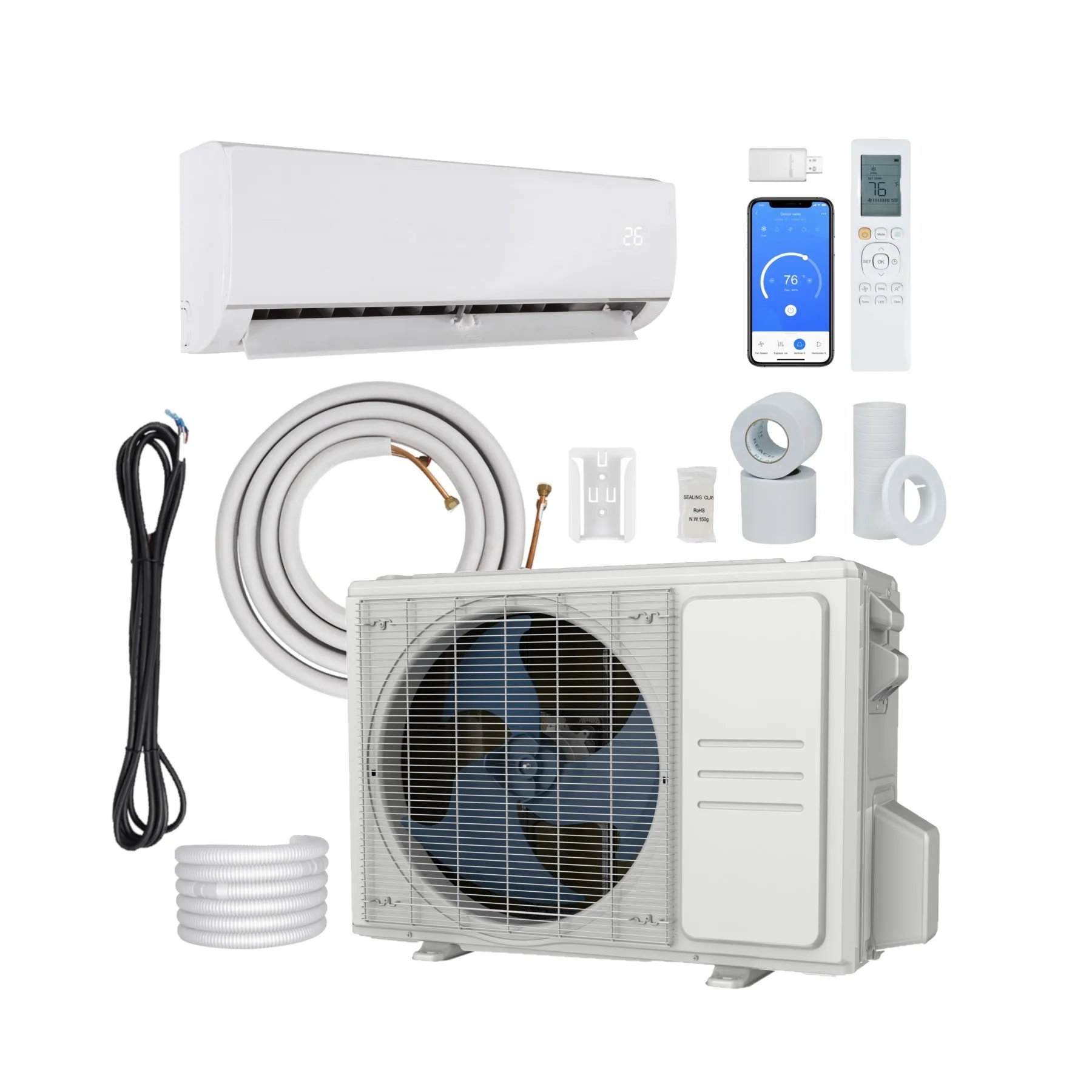 Тепловой насос от 9000 до 18000 Btu мини-инвертор для кондиционирования воздуха умный безканальный кондиционер Электрический источник постоянного тока 15 комнатный