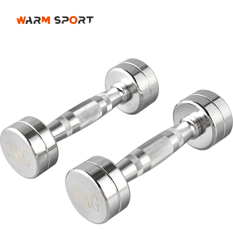 Factory Wholesale Custom Logo Electroplated Chromed Dumbbells 1-10KG Weightlifting Round Head Stainless Steel Dumbbells