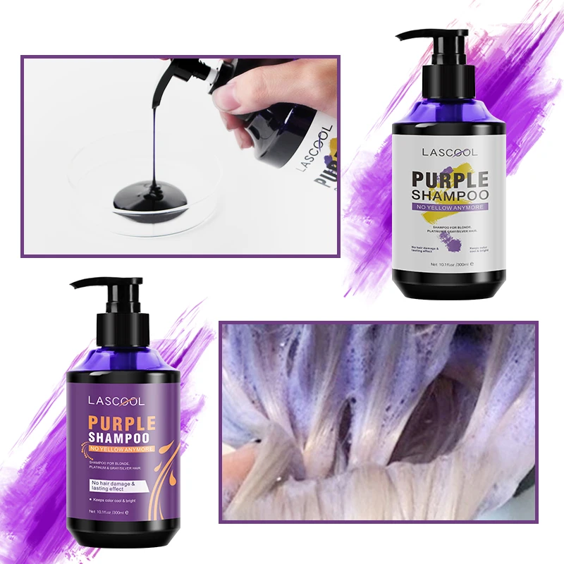 Blond brightening purple silver shampoo no yellow purple hair shampoo private label oem no yellow purple shampoo for blonde hair