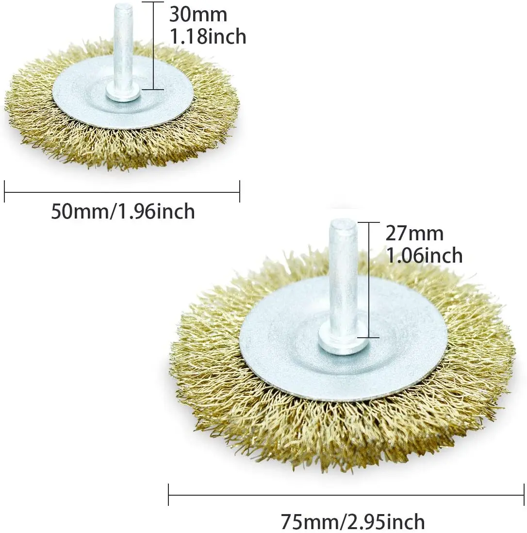 15 Pack Brass Coated Wire Brush Wheel & Cup Brush Set with 1/4-Inch Shank, Rocaris 3 Sizes Coated Wire Drill Brush Set