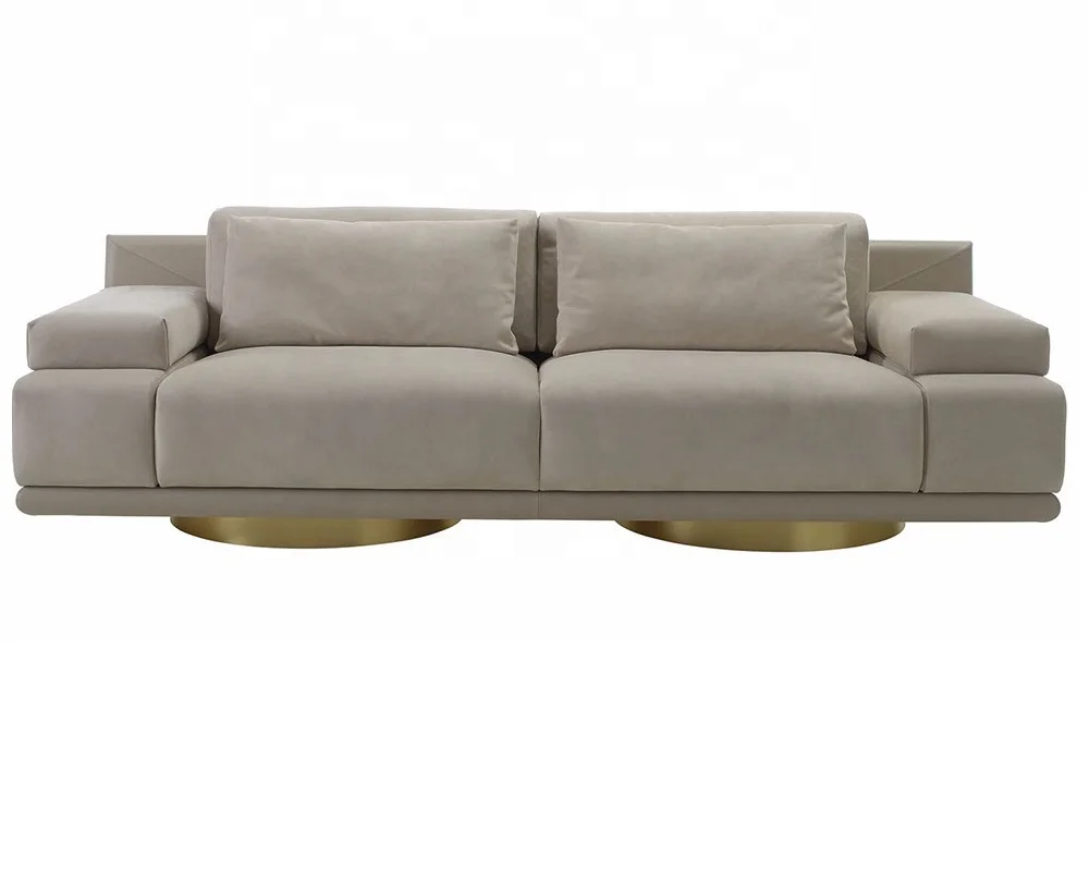Foshan furniture wholesale sofas Italian style light elegance luxury modern  gold stainless steel round base  hotel furniture