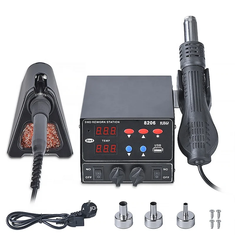 BOSTEK 8206 New Design 3 in 1 Hot Air Soldering Stations SMD BGA Rework Soldering Stations with Digital Display
