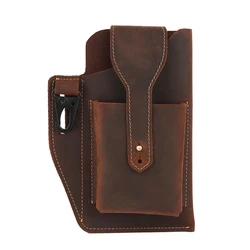 Genuine Leather Waist Men Belt Bag for 5-7inch Cell Phone Cigarette Case Outdoor Phone Holster Waist Pouch Multi-function