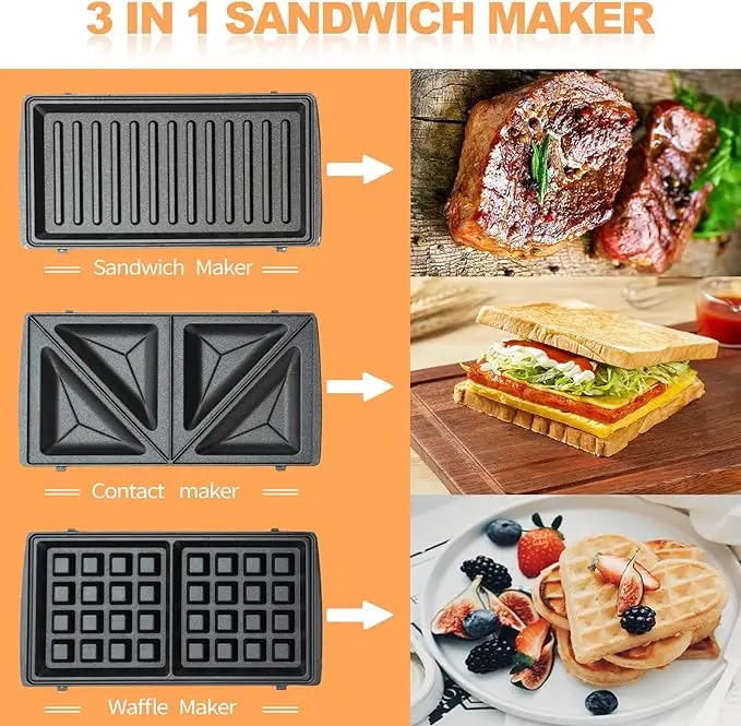3 in 1 One Key Operation classic sandwich maker breakfast toaster waffle toster sandwich maker