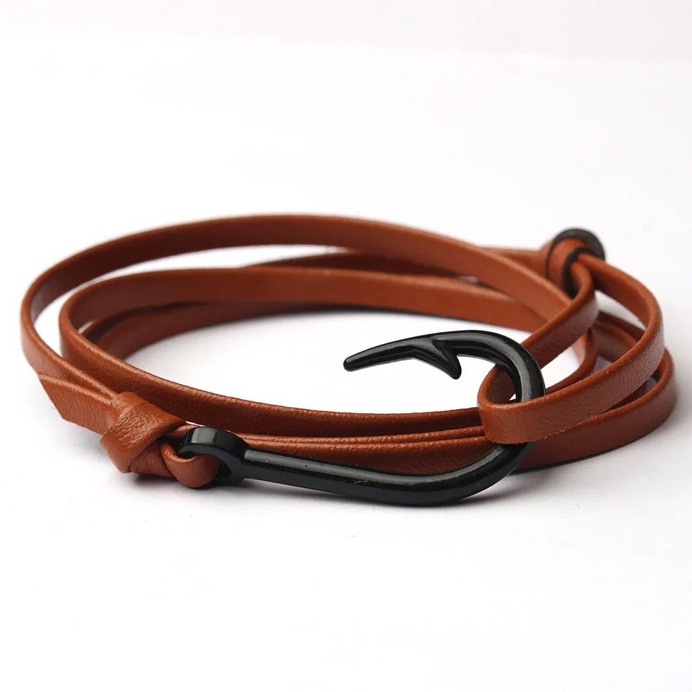 Hot sale fashion casual nautical wind ship anchor pirate leather rope fish hook braided bracelet