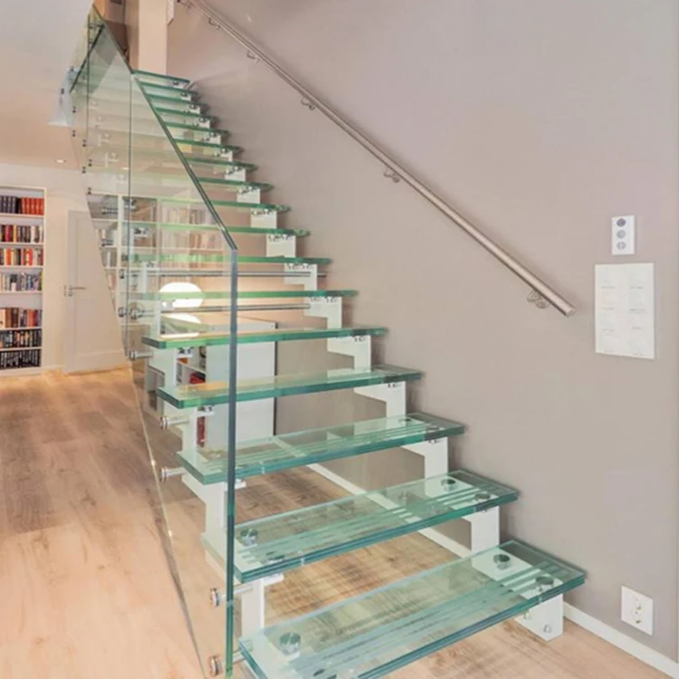 clear anti slip frosted laminated glass panels steps stainless steel metal quantity mono stringer stair prices