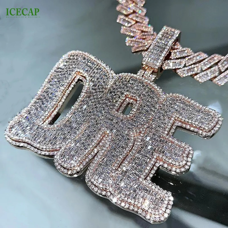 Custom VVS Moissanite Diamond Letter Name Hip Hop Jewelry Iced Out 925 Sterling Silver Logo Rose Gold Charm Pendant