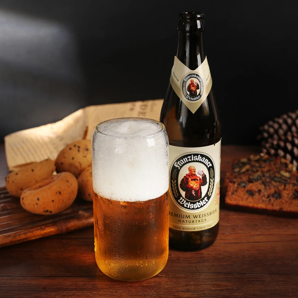 16oz New Arrival Hot Sale High Borosilicate Glass Drinking Beer Can with Bamboo Lid with Straw