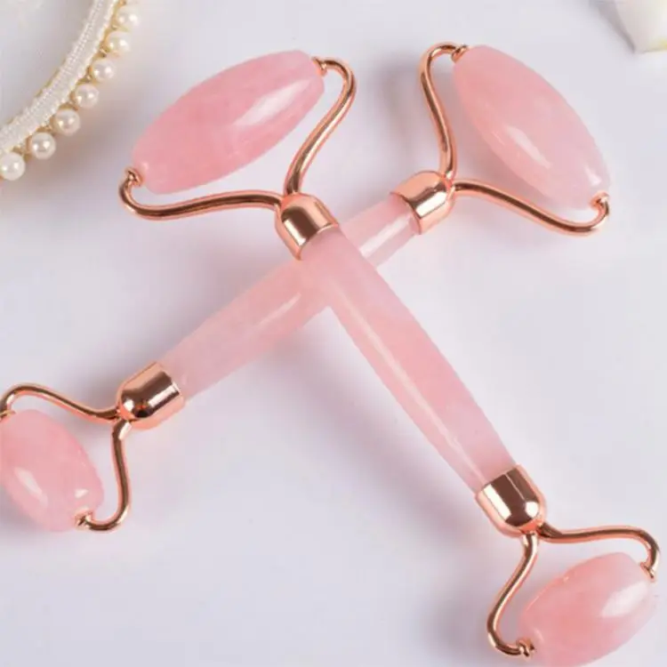 Natural crystal quartz relaxing facial massage jade stone face roller rose for face
