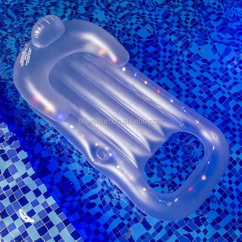 Wholesale PVC transparent LED inflatable pool float swimming lounge with cup holder for adult
