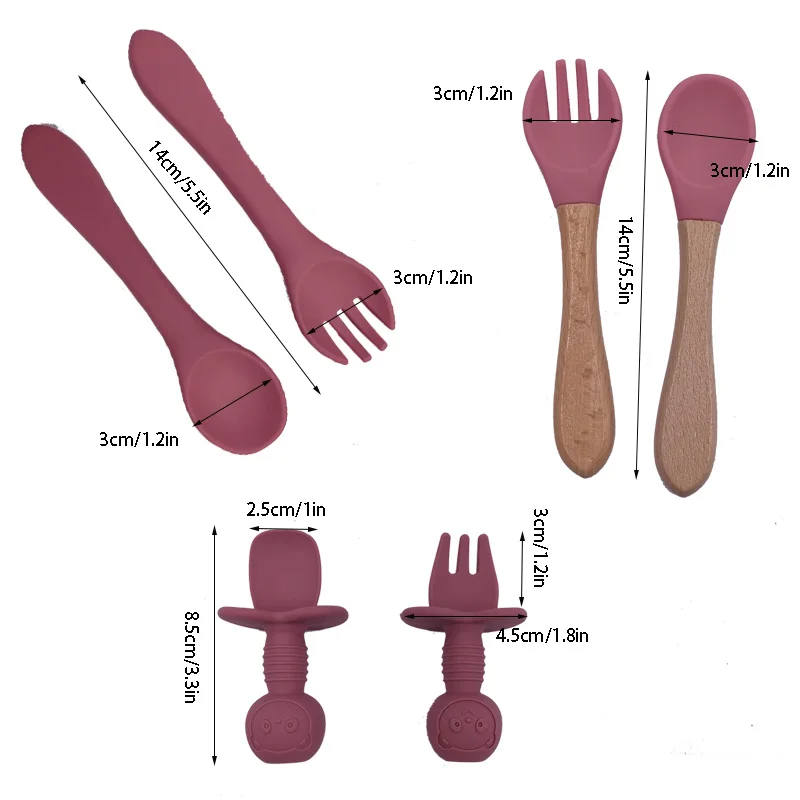 Wholesales Non-toxic  Food Grade Safety  Silicone  Baby Spoon and Fork Set for Kids