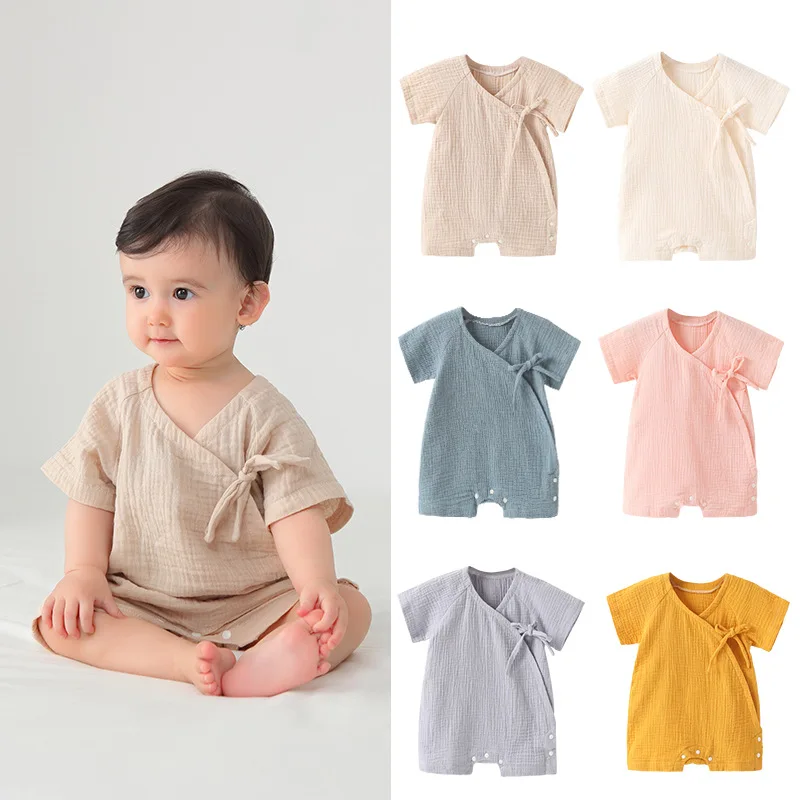 Duanding CUB 0-6M baby linen clothes natural color breathable cotton romper