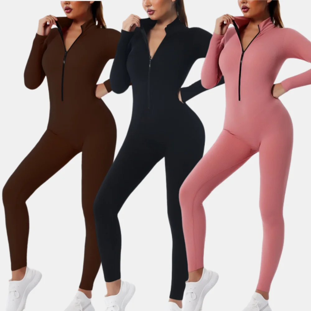 Autumn And Winter Tight Long Sleeved Yoga Clothing Women Nude Fitness Sports Jumpsuits Quick-drying Yoga One-piece Suit