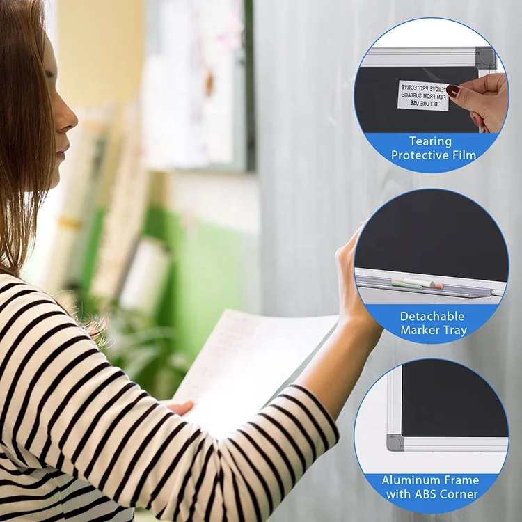 School wall hang aluminium frame magnetic black chalk board standard size classroom chalkboard blackboard