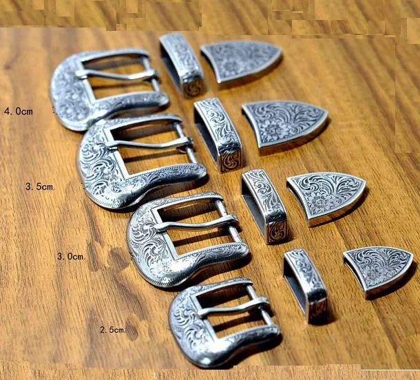 Inner width2.5cm 3.0cm 3.5cm 4.0cm zinc alloy western 3 pieces buckle set single prong pin buckle
