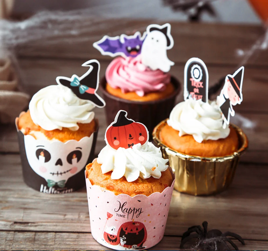 
Бумажные чашки для капкейков для домашней вечеринки на Хэллоуин 