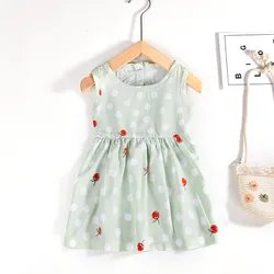Wholesale Cute Summer O-Neck Sleeveless Baby Girls Dress Pink Flowers Printed Soft Toddler Baby Dresses 9-12 Months Custom Logo