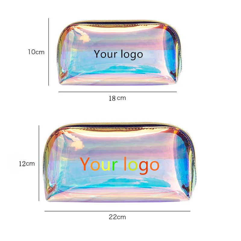 Factory Direct Good Quality Custom Logo Fashion Small Holographic Pvc Beauty Case Makeup Bag&Cases Transparent Cosmetic Bags