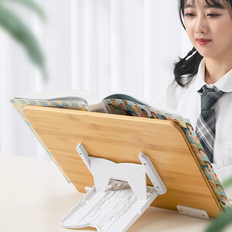 2022 New Design Adjustable Bamboo Book Stand Manufacturer Hot Sale Cookbook Holder Wooden Stand for Tablet