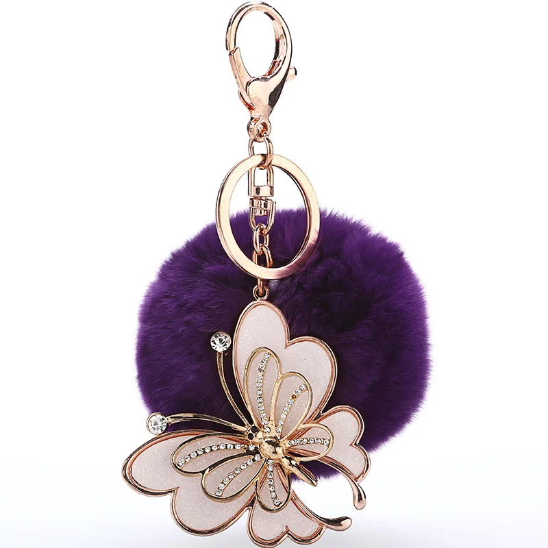 Cute Creative Keyrings Puff Charm Round Ball Fur KeyChains PomPom KeyChain Kawaii Key Chains Custom Puff Keychain for Decoration