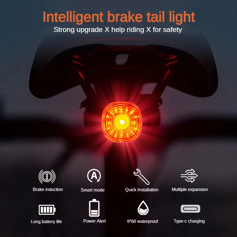 Intellint Sensing Bicycle Tail Lights Strongly Bright Warning Brake Lights for Night Riding Battery Powered