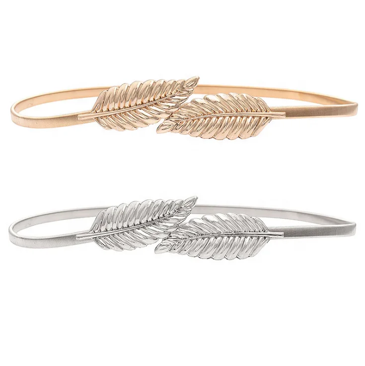 Wholesale Gold Metal Leaf Dress Belt Thin Elastic Stretch Suitable for