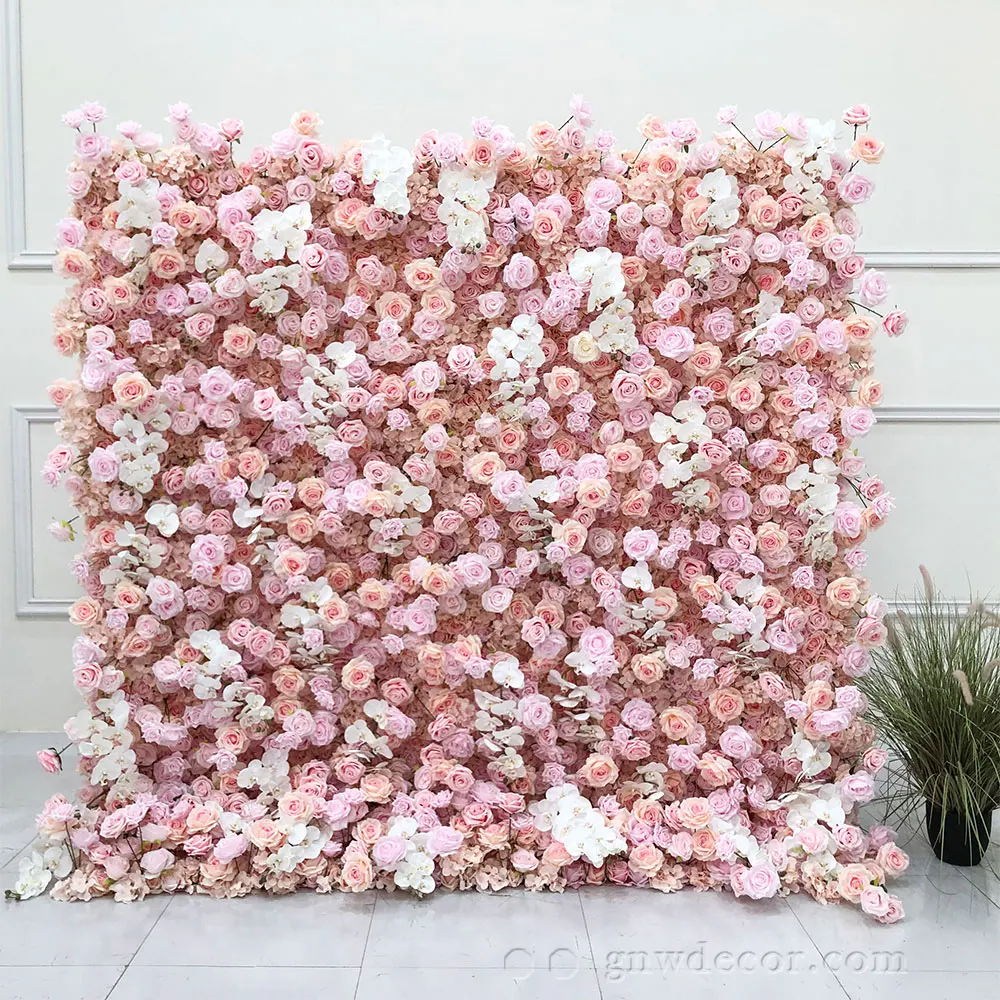 Wholesale Custom hot Pink Wedding Supplies Decoration Rose Backdrop Silk Artificial Decorative Flower Wall wedding background