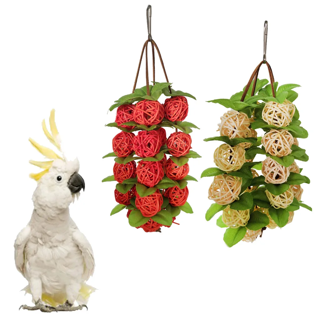 Bird Interactive Toy Natural Wood Rattan Hanging Parrot Toy