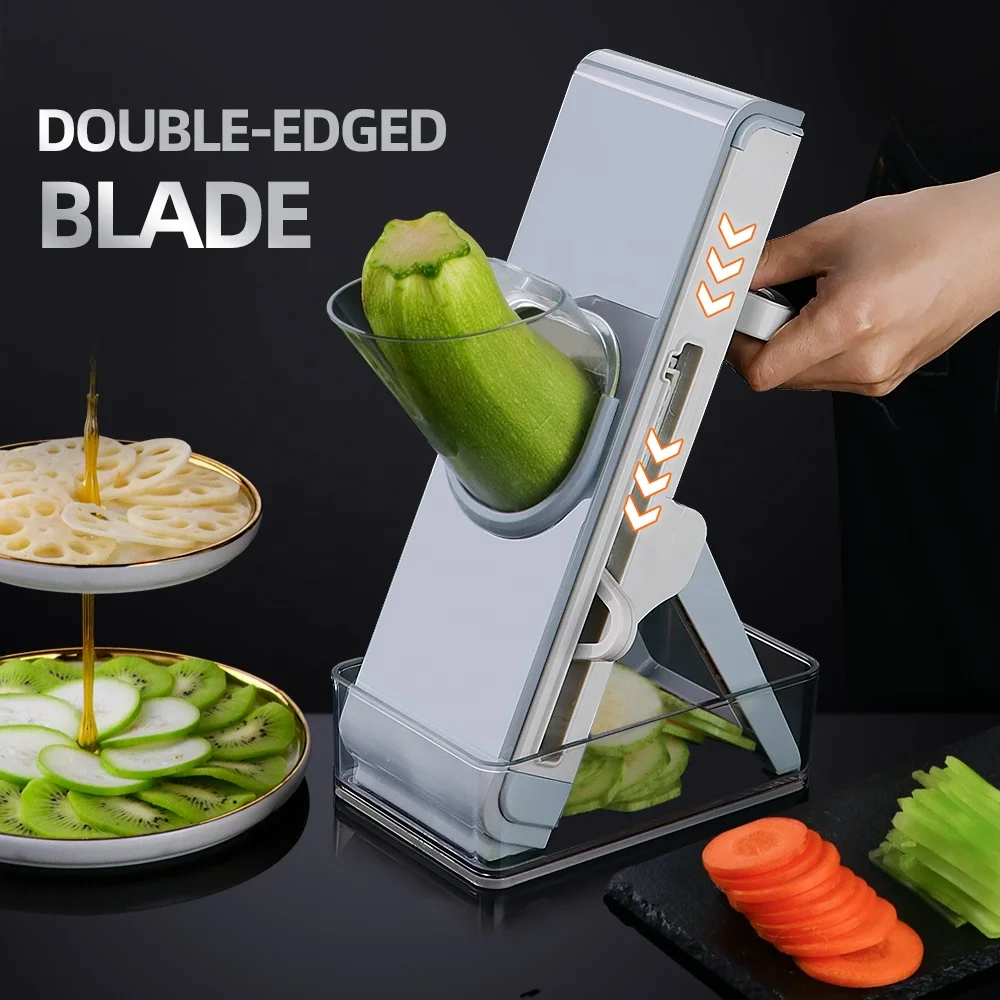 New hand safe stand up pusher vegetable slicer food cutter shredder with 3 blades