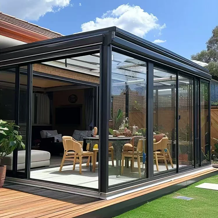 Winter garden house veranda aluminium prefabricated glass conservatory slant sunroom