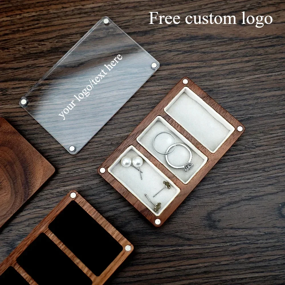 Wooden Jewelry Storage Box Free Personalized Custom Logo Name Necklace Ring Holder Clear Acrylic Lid Jewelry Display Box Package