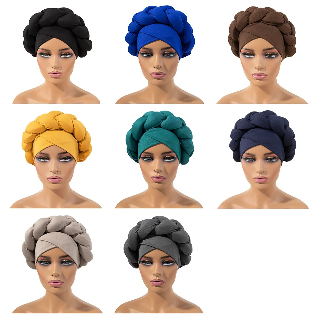 Europe and the United States sell simple milk silk big braid headscarf hat fashion national wind all cross baotou Indian hat