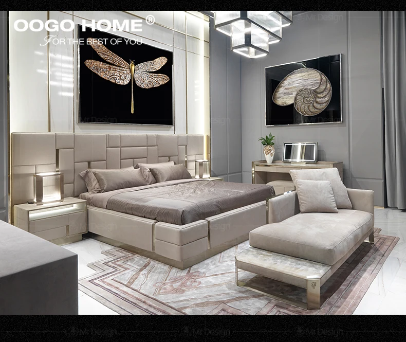 Italy Style Modern Luxury Bedroom Top Genuine Leather Wedding  Beds 1.8 m Double Bed