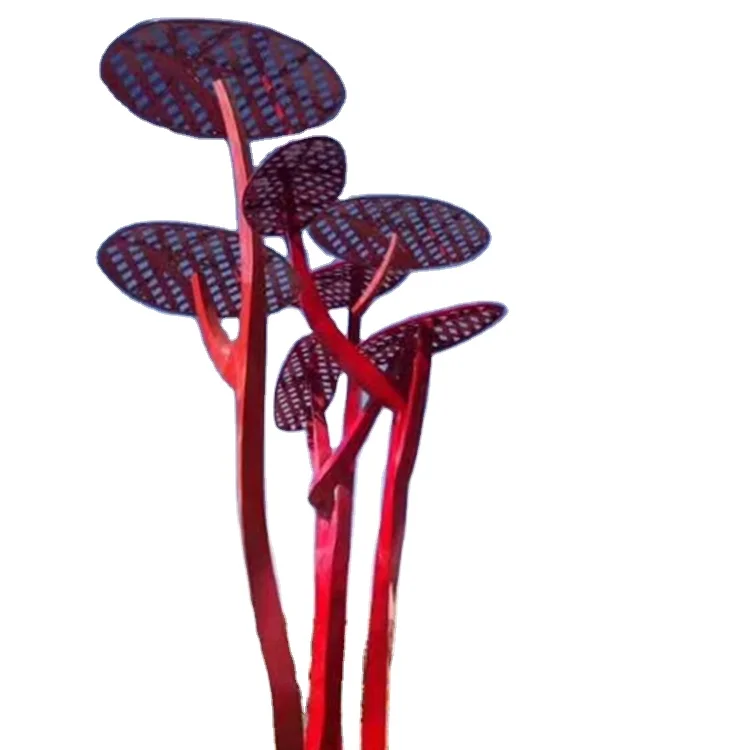 Garden Abstract Red Stainless Steel Tree Sculpture
